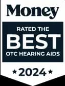 Money's best rated OTC hearing aids of 2022 badge for the Lexie B2 hearing aids