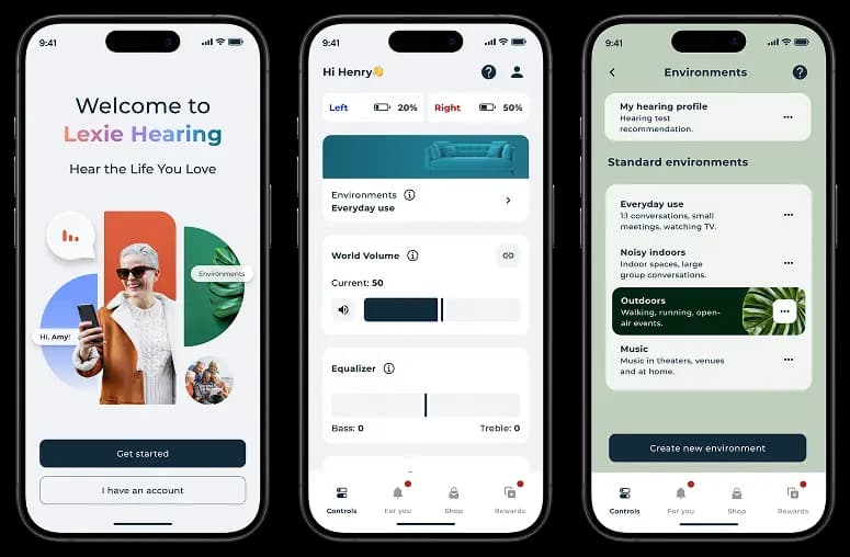 Grouped phones displaying screens of the Lexie App